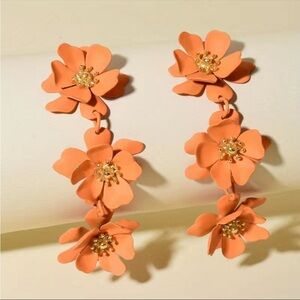 Orange Creamsicle Enamel Flower Dangle Earrings